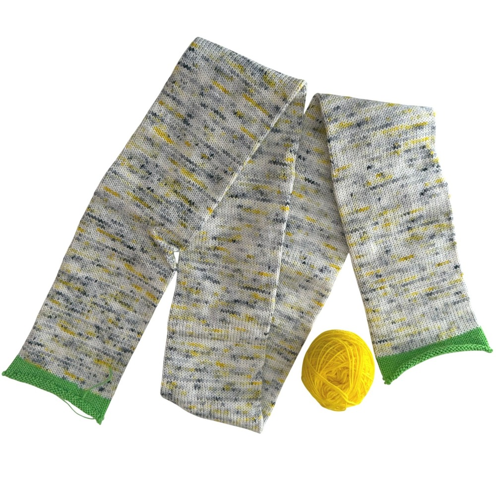 Handmade‎ Knit Sock Tube Gray Yellow White Space Dye Wool Blend 48 Inch